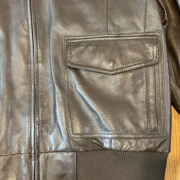 Roundtree & Yorke Lamb Skin Leather Jacket SZ XL Flight Fur Pilot Aviator Brown - Picture 6 of 16